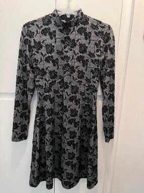 Ivanka Trump Black and Gray Floral Fit and Flare Dress sz S